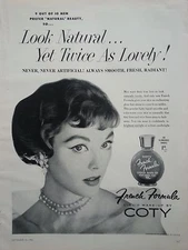 1956 Coty French Formula Liquid Makeup Natural Beauty Lady Wearing Pearls Print 