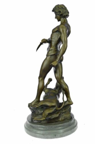 Nude Man Attacked By Lion Signed Statue Figurine Bronze Sculpture Decoration Art - Imagen 3 de 10