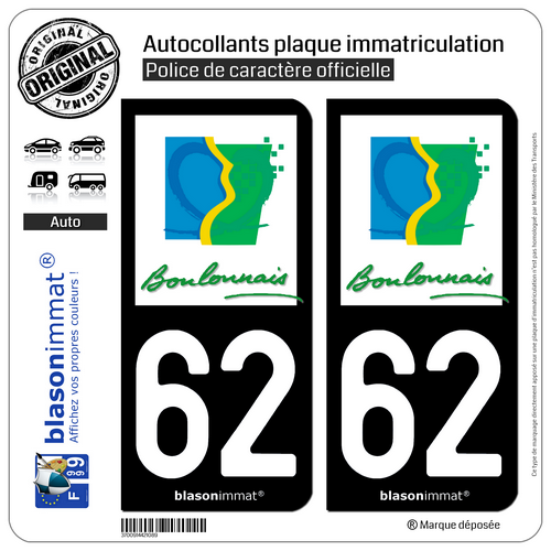 2 Stickers autocollant plaque immatriculation : 62 Boulogne sur Mer - Agglo - Picture 2 of 9