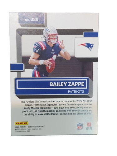 Bailey Zappe Novato Clasificado 2022 DONRUSS RADIOCONTROL NE Patriots AZUL Prensa a prueba - Imagen 2 de 2
