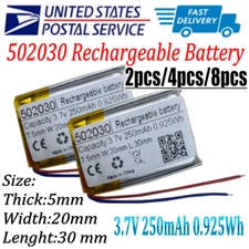 2/4/8pcs 3.7V 250mAh 502030 Li-ion Battery for MP3 DVD GPS bluetooth earphone