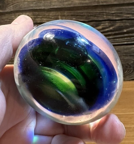 Pisapapeles de vidrio artístico de estudio vintage remolinos azules y verdes burbuja controlada grande - Imagen 9 de 9