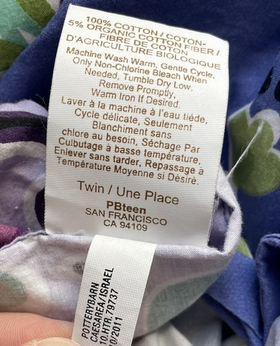 Pottery Barn PB Teen Bettbezug ZWILLING lila Blumen 100 % Baumwolle Knopfleiste - Bild 3 von 3