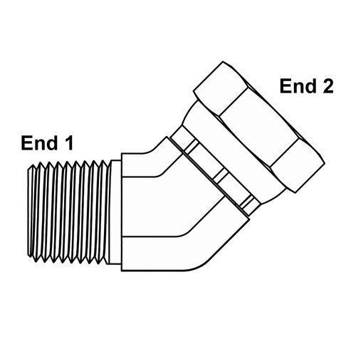 Adaptador de codo giratorio 45 grados NPT macho x 1" hembra 1" NPT 9-1503-16-16 - Imagen 2 de 2