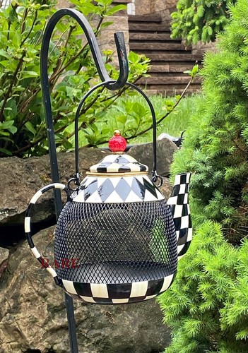 MacKenzie-Childs Courtly Check Teapot Bird Feeder New No Box - Picture 2 of 8