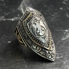 Men Zihgir Double Headed Eagle Archer Ring , Handmade Archer Thumb Men Ring