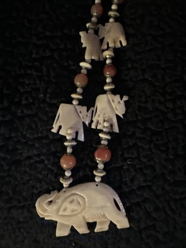 Vintage Zuni Carved Look Lucky Elephant Beaded Necklace - Picture 3 of 13