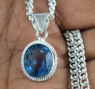 Natural Blue Topaz 11.10 Ct Oval Gemstone Certified Men's Pendant Wedding Sale