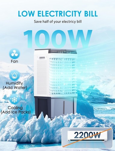 Whisper-Quiet 1800CFM Air Cooler with Ice Packs - Perfect for Indoor & Outdoor - Picture 9 of 9