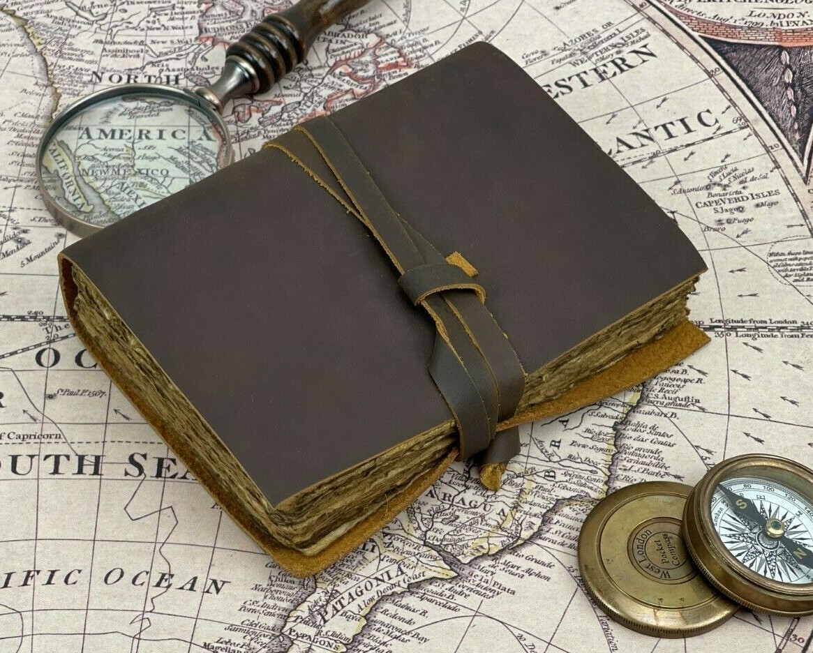 Genuine Leather Vintage Journal Deckle Edge Paper Handmade Leather 