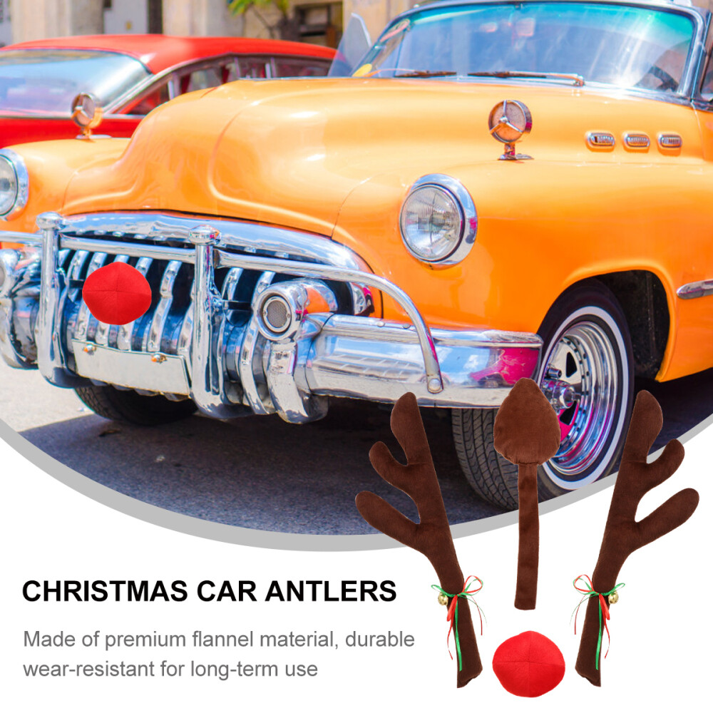 4 Pcs Car Antlers Nose Rudolph Nose Car Rudolph Car Kit Christmas Car