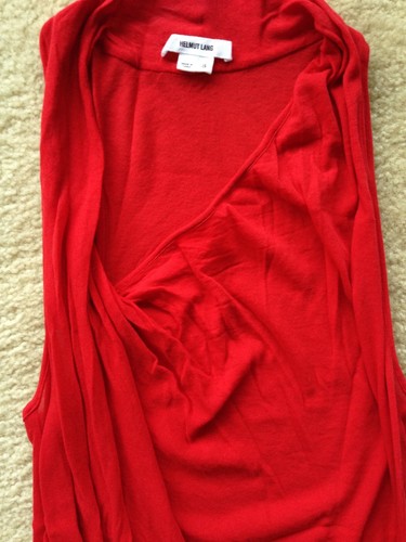 Bright RED Helmut Lang sleeveless asymm draped top Small cotton bodycon used - Picture 7 of 15