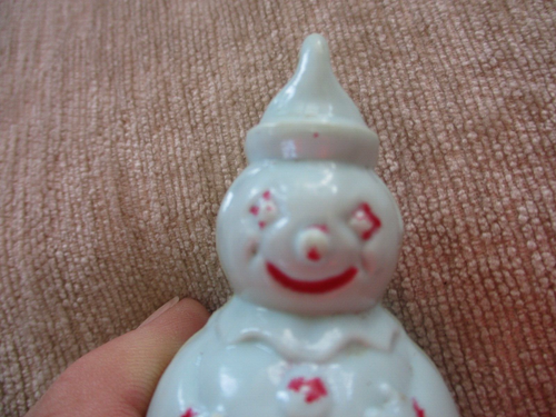 Vintage Snowman Roly Poly Christmas Celluloid Plastic Tree Ornament Rattle - Picture 8 of 10