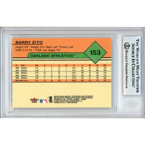2005 Fleer Tradition #153 Barry Zito Signed Card AUTO Beckett Slab Oakland A's - Picture 2 of 6