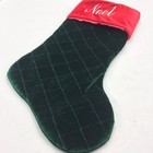 Velvet Quilted 18" Christmas Stocking Dark Green w Red Top Embroidered NOEL