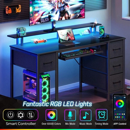 Computer Desk 47.2"/55" With LED Lights & Power Outlets-Lightning Deals - Picture 5 of 14