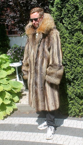 Men's 100% Real Farmer Raccoon Fur Coat Jacket With Hood Coat Outwear 2XL - Picture 13 of 16