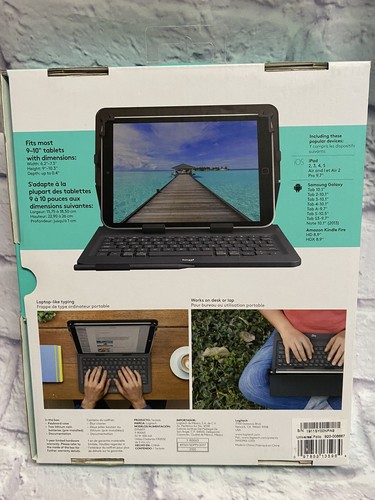 Logitech Universal Folio Case, Advanced Bluetooth, 9-10" Tablets, Android/iOS - Picture 2 of 10