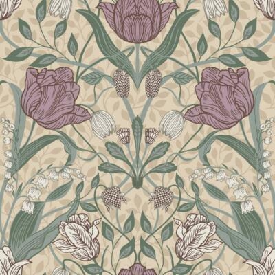 33007 - Apelviken Leafy Vines Blossom Beige/green/pink Galerie Wallpaper