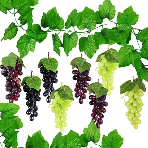 Uva finta decorazione a corda, frutta artificiale, grappoli d'uva, nero, rosso, verde, frutta finta per casa, cucina, decorazione di nozze, fotografia