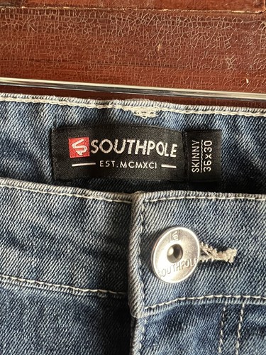 Southpole  Distressed Y2K Skater Jeans Blue Skinny 36x30 Zipper Accents - Picture 7 of 9