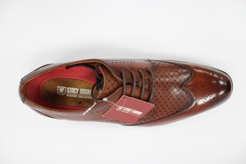 Men's Stacy Adams Cognac Asher Leather Lace Up Dress Shoes 25653 - Picture 7 of 8