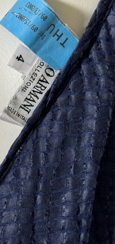 ARMANI COLLEZIONI Navy Blue Midi Textured Rami/Silk Wrap Dress sz 4 Italy - Picture 10 of 19