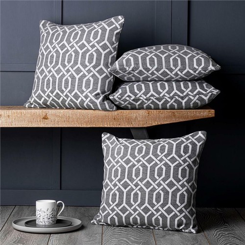 Set of 4 Orange & Grey Chenille Geometric Design 18 inch / 45 cm Cushion Covers - Picture 17 of 18