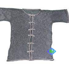Chainmail Shirt Front Open and Leather Edges , 9mm 18 gauge Haubergeon short sle
