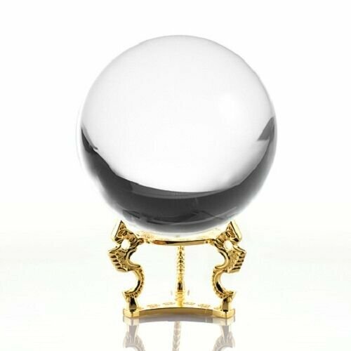 Crystal Ball Quartz Clear 6in (150mm) With Gold Dragon Stand USA Seller - Picture 1 of 2
