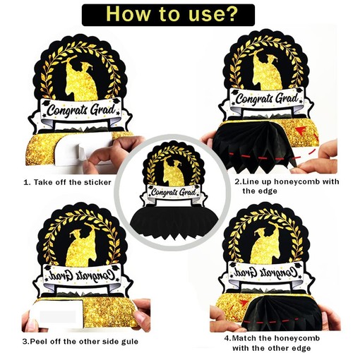 9pcs 2024 Graduation Party Decorations Black And Gold Honeycomb Table Centerpiec - Picture 3 of 6