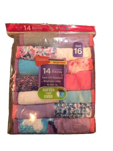 New Hanes 14 Pack Girls Tagless Bikinis Breathable Cotton Multi Color Size 16 - Picture 1 of 4