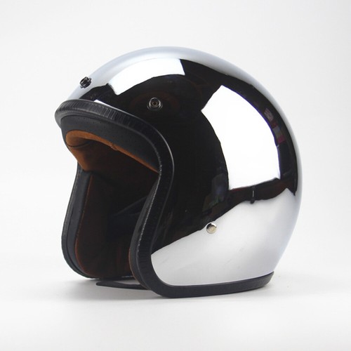 DOT Vintage Open Face Motorcycle Helmet w/Bubble Shield Chrome Silver Moto Casco - Picture 7 of 23