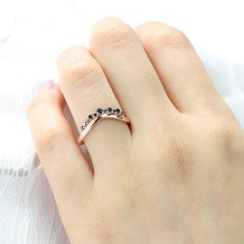0.8ct Simulated Black Diamond Wedding Band Curved Crown Rose Gold Plated - Picture 5 of 10