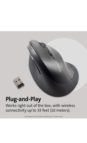 Kensington Ergonomic Vertical Wireless Mouse (K75575WW), Black/ Open Box-new - Picture 3 of 6