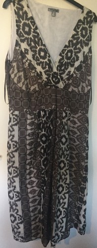 Bandolera cotton lined below knee white/brown dress uk 18 vgc