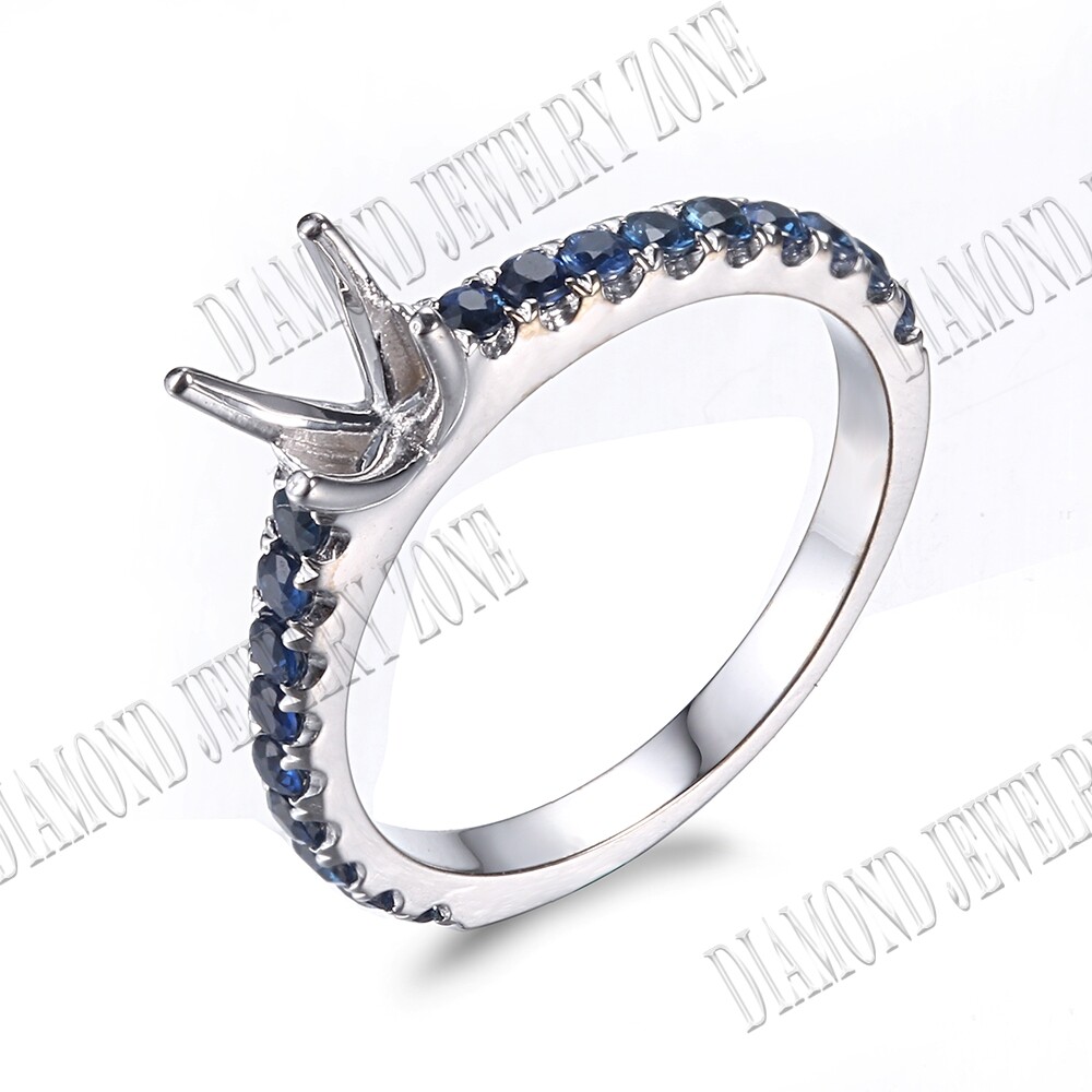 Solid 18K White gold Round 5.5-6.5mm Sapphires Semi Mount Gemstone Ring Setting Solid 18K White gold Round 5.5-6.5mm Sapphires Semi Mount Gemstone Ring Setting