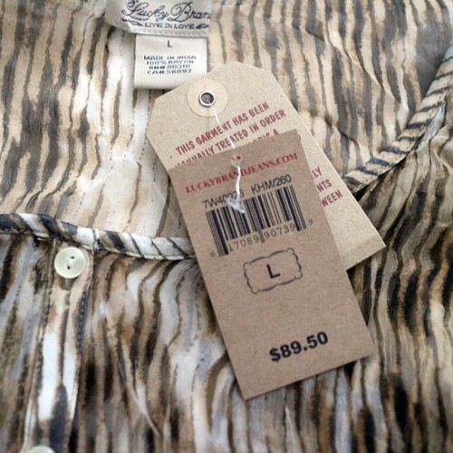 NUEVA CON ETIQUETAS LUCKY BRAND Marrón Transparente Rayas Mangas Aleteador Blusa Top L Grande NUEVA $89 - Imagen 8 de 8