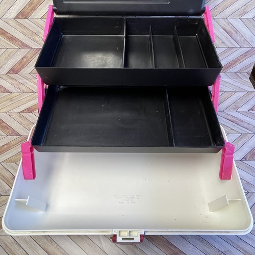 Estuche de transporte de maquillaje Caboodles #2630 espejo 3 secciones negro rosa blanco vintage - Imagen 23 de 24