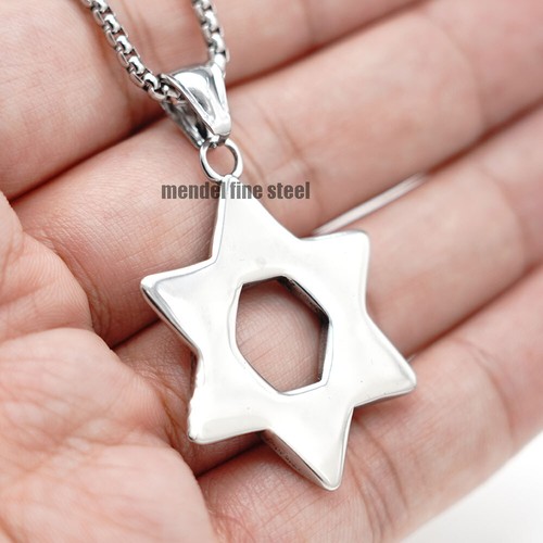 MENDEL Large Mens Stainless Steel Jewish 6 Point Star of David Pendant Necklace - Picture 4 of 5