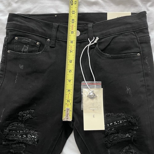 MNML Distressed Stretch Paisley Denim 28 X 33 Dark Wash Black Jeans - Picture 10 of 13