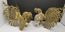 ORIGINAL PAIR CHINESE CAST BRASS COCKS ROOSTERS  STATUES  FIGURINES