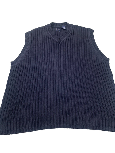 Vintage Gap Sweater Vest Men Large Blue Cotton V-Neck Ribbed Knit Sleeveless Y2K - Picture 1 of 6