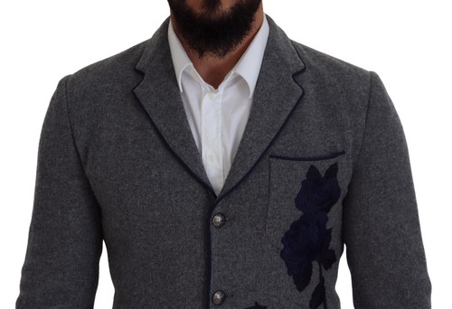 DOLCE & GABBANA Blazer Gray Wool Roses Slim Fit Jacket IT44 / US34/ XS RRP $2400 - Picture 4 of 16