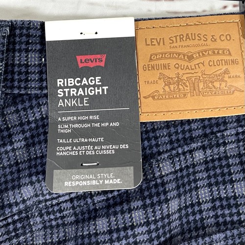 Levi's Pants Women’s 30 Blue/Gray Velvet Ribcage Straight Ankle High Rise Plaid - Picture 7 of 13