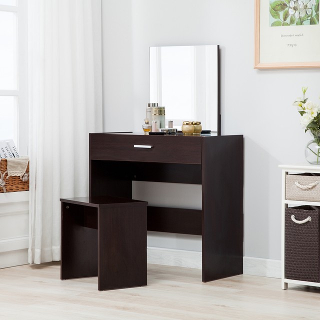 Vanity Espresso Dressing Table Stool Set Makeup Dresser Desk With Frequently Bought Together