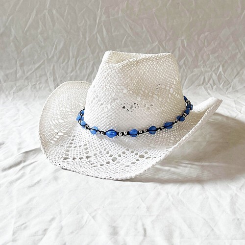 Western Cowgirl Cowboy Straw Hat for Women with Beaded Trim and Shapeable Brim - Picture 3 of 16