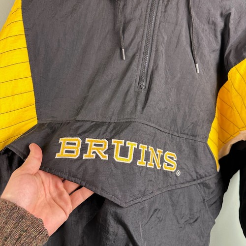 Vintage Boston Bruins Starter Puffer Jacket Pullover 1/4 Zip Black NHL LG Hooded - Picture 2 of 12