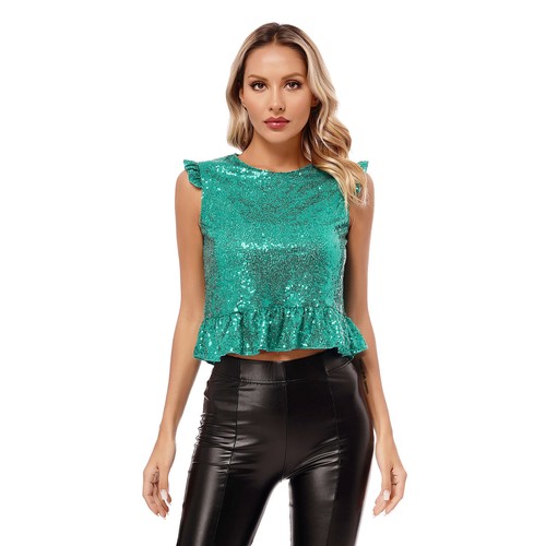Womens Mermaid Costume Sexy T- Shirt Dance Vest Glitter Tops Back Zipper Disco - Picture 36 of 50