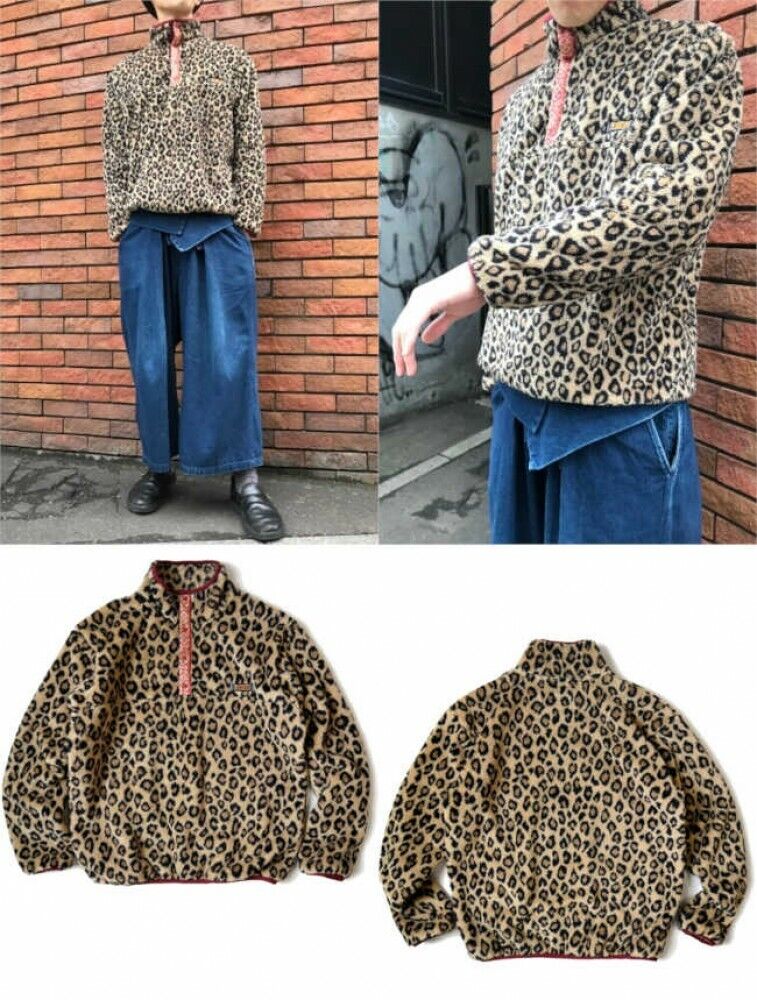 Kapital Men's Snap-T Leopard Pattern Fleece Fabric Brown Fast Shipping Japan
